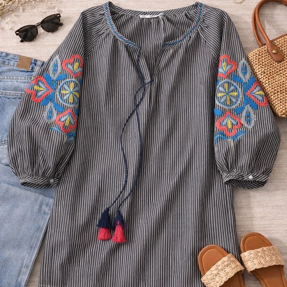 Boho Embroidered Mini Dress / Swim Coverup | Festival | Resort | Tunic Top